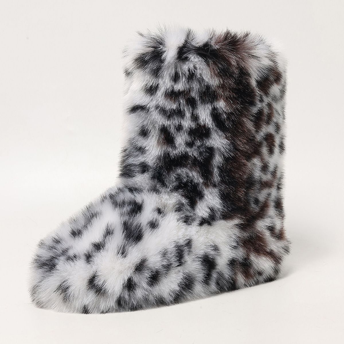 Women's Fur Boots Furry Mid Calf Fur Boots Winter Warm Plush Surface Snow Boots Comfortable Outdoor Flat Shoes_voghion.com