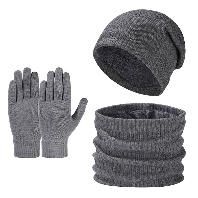 winter warm wool hat scarf gloves three piece set outdoor windproof adult knitted hat three piece set_voghion.com