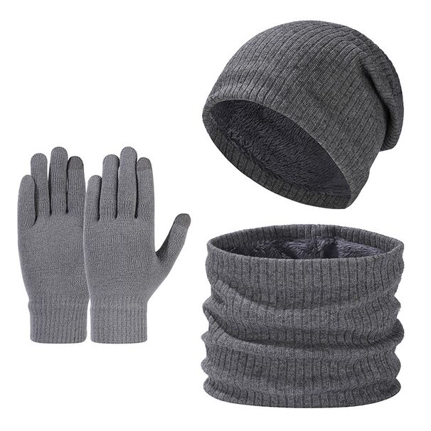 winter warm wool hat scarf gloves three piece set outdoor windproof adult knitted hat three piece set_voghion.com