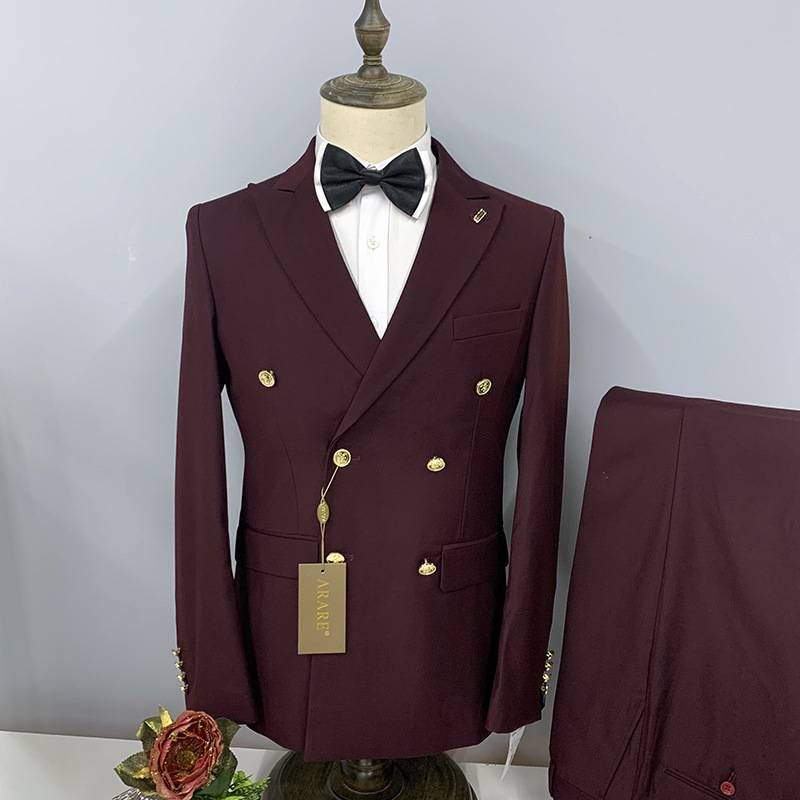Jarní a podzimní dvouřadý oblek do práce, jednoduchý obchodní slim fit, dvoudílná sada_voghion.com