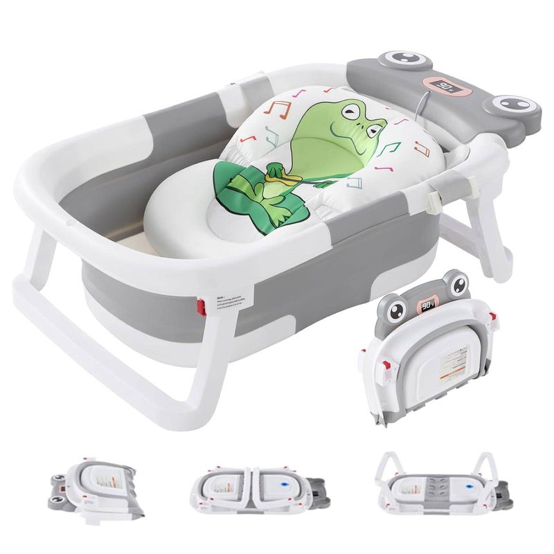 1PCS Baby Tub: 0-36 Months, With Cushion, Thermometer, Floating Pad. Collapsible, Non-slip, Durable, Safe. Portable For Travel & Home._voghion.com