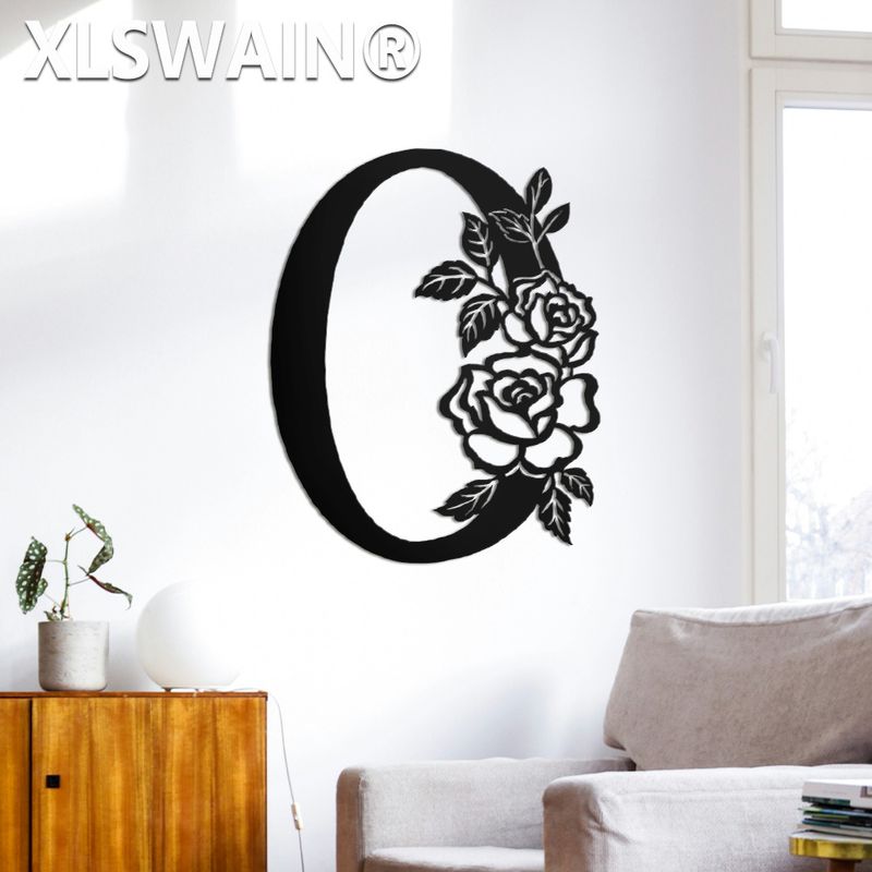 Metallenes Zahlenemblem, Erinnerungsdekoration für Feiertage, Zahlenemblem mit geteilter Rose, Hängendes Metallenes Zahlenemblem_voghion.com