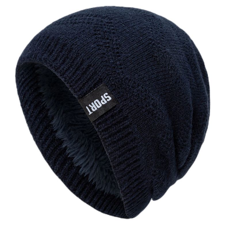 SPORT Plüsch gestrickt für Herren 2022 neuer Winter einfarbig genähter warmer Pullover Wollmütze mit Etikett_voghion.com
