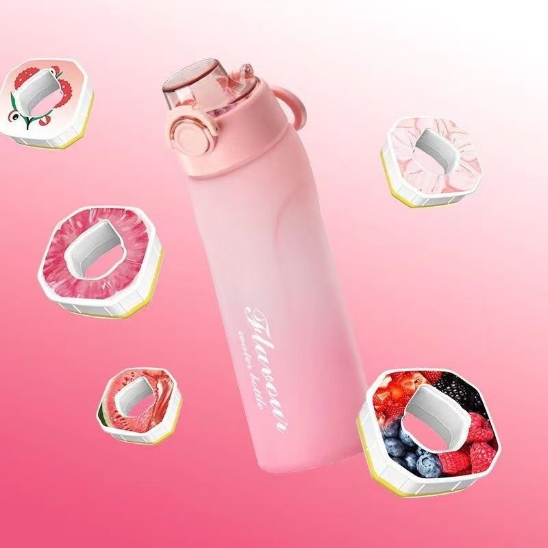 Bottiglia con sapore di frutta giocosa, zucchero, 0 calorie, cannuccia a due colori sfumati, tazza per acqua per bambini (anello venduto)_voghion.com