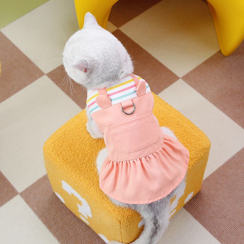 Spring Summer New Pet Clothes Blue Ragdoll Cat Costume With Leash Attachment 24 Square Collar Bunny Dress_voghion.com
