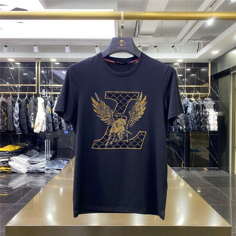 Summer New Short Sleeve Fashion Casual Round Neck Personalized Slim Fit Hot Diamond Breathable Thin Combed Cotton_voghion.com