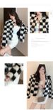 Model alb-negru cu model în carouri pentru femei, versiune coreeană de iarnă, top scurt versatil, blană de stradă explozivă_voghion.com