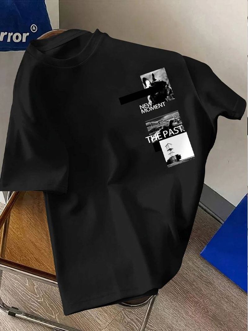 Men's Casual Short-sleeved T-shirt With Dog Lettering Print, 240g Cotton_voghion.com