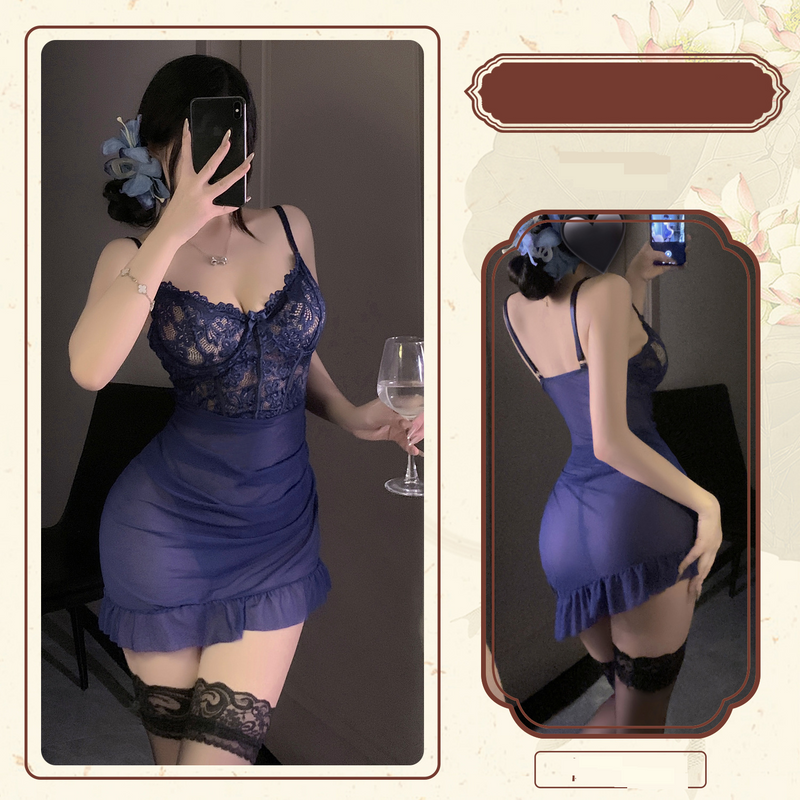 Chanhuo Sexy Lingerie Female Pure Desire Lace Hip Skirt Uniform Temptation Suit With Steel Ring Small Chest Pajamas_voghion.com
