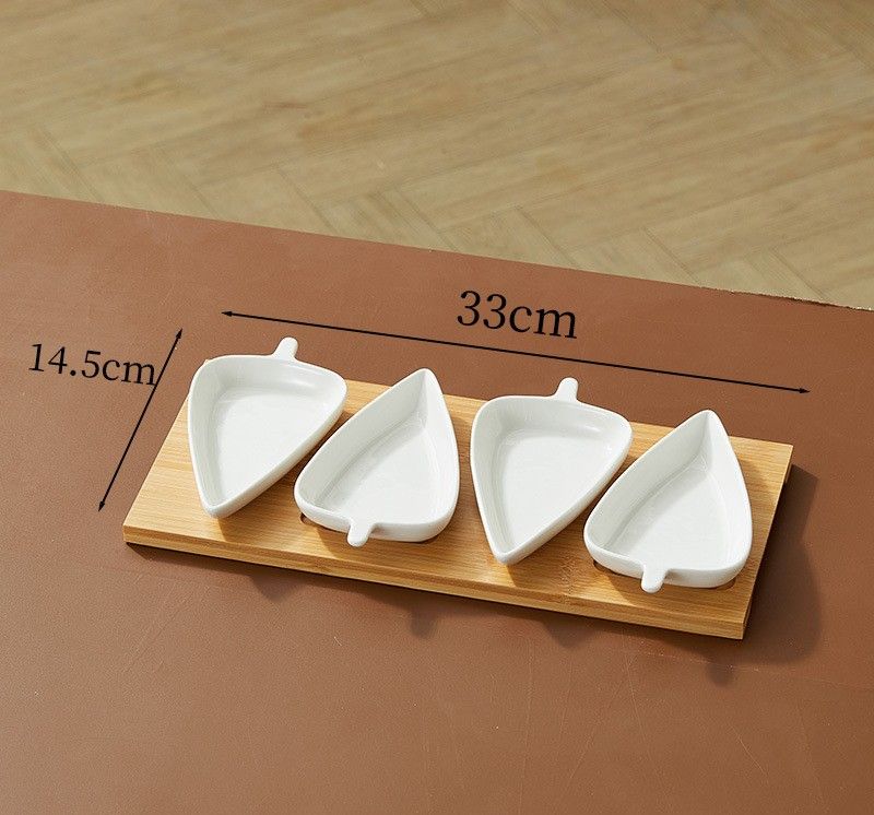 4 - Piece Essential Ceramic & Bamboo Saucer Plates Serving Set: Elevate Snacks, Desserts, Brunch & Cozy Evenings_voghion.com