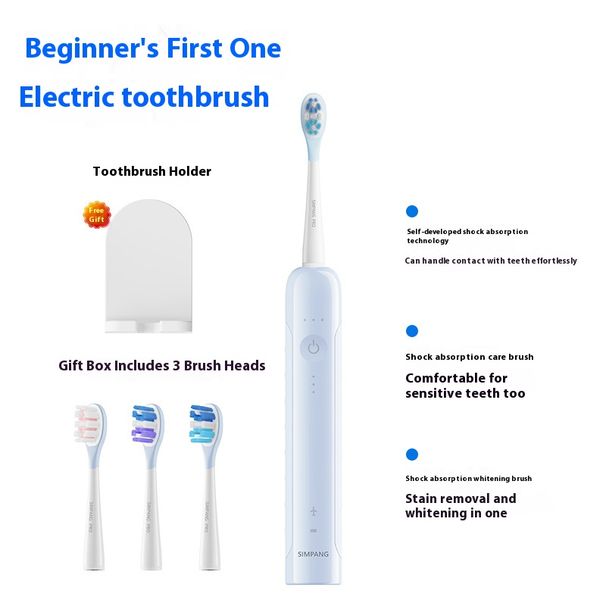 Sonic Electric Toothbrush – 5 Modes, 40,000 RPM, IPX7 Waterproof, UV Sanitizer & Soft Bristles (White/Blue/Pink, 3 Brush Heads Included)_voghion.com