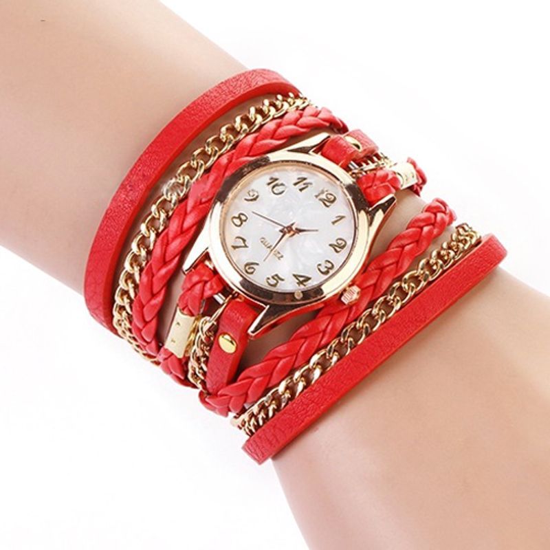 Yamaler Women Vintage Multilayer Faux Leather Alloy Braided Bracelet Wrist Watch Jewelry_voghion.com