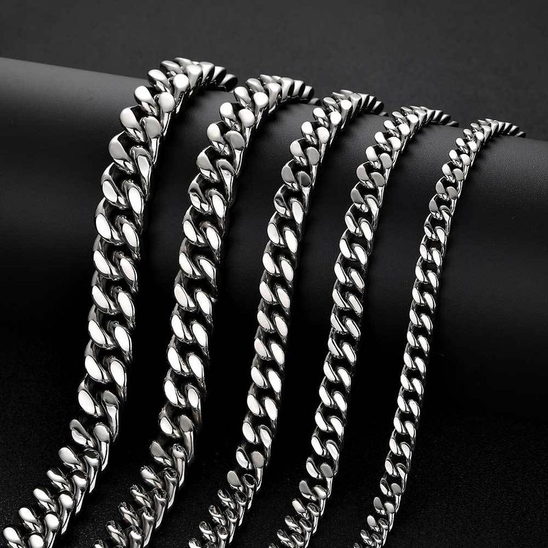 Herrenschmuck Edelstahl Glatte Schnalle Verschlüsselung Vierseitig Schleifen Kubanische Halskette Echtgold Galvanik Hip Hop Titanstahl_voghion.com