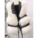 Women's Faux Fur Vest With Notched Collar & Zipper - Chic Short Puffer Jacket For Fall Winter (Khaki/Black/White) - Trendy Streetwear Outerwear_voghion.com
