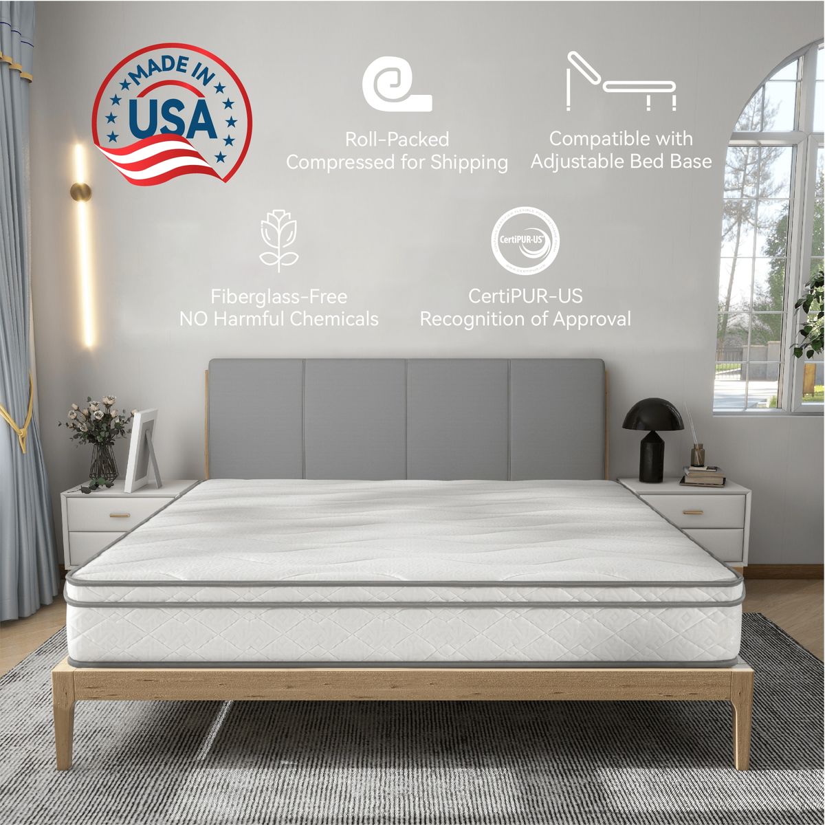 Full Size Mattress,12 Inch Hybrid Mattress In A Box With Gel Memory Foam,Individually Wrapped Pocket Coils Innerspring, CertiPUR-US Certified_voghion.com