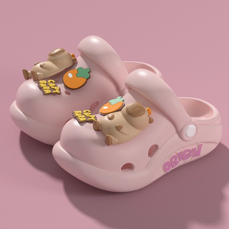 Mãe e Filhos Capibara Sapatos Infantis Buraco Novos Meninos Verão Pisar na Merda Sentimento Pais e Filhos Pantufas Antiderrapantes Sandálias Bebê Meninas_voghion.com