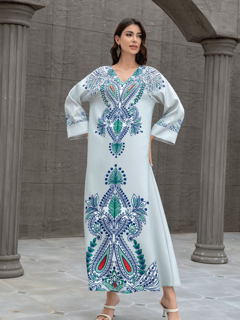 Muslim Women's Robe Abaya Diamond Beaded Arabic Dress_voghion.com