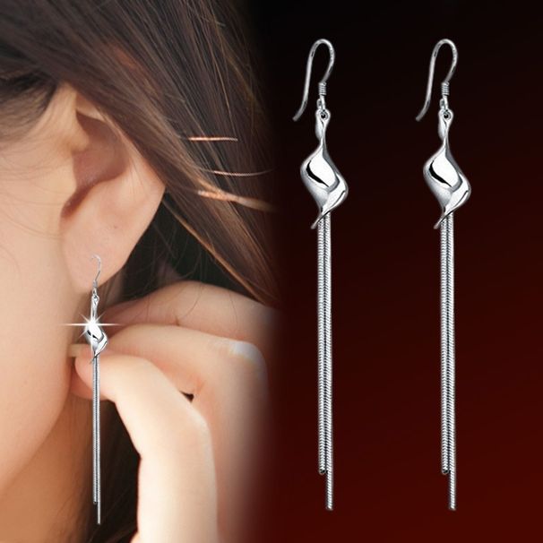 925 Silver Plated Geometric Dangle Drop Stud Earrings Hanging Tassel Chain C17_voghion.com