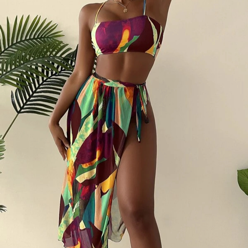 Roupas femininas novo sexy moda esportiva multicolorido biquíni feminino dividido biquíni de três peças maiô feminino_voghion.com