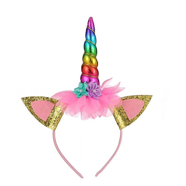 Cerchietto per capelli con unicorno incantato per bambine – Accessorio scintillante per capelli per feste di compleanno con motivo floreale e decorazione per torta_voghion.com