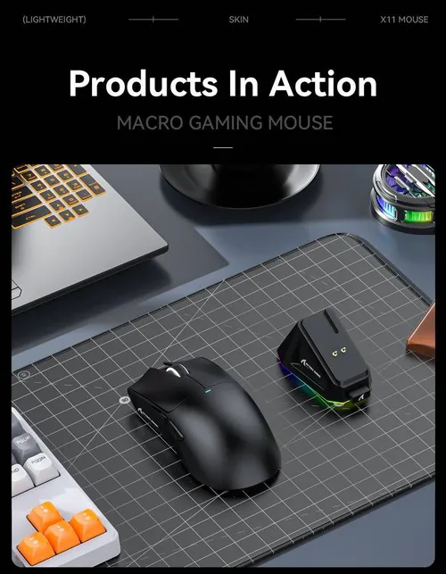 Attack Shark X11 Tri-Mode-Bluetooth-Gaming-Maus mit magnetischer Ladestation, leichte, rutschfeste Maus, PixArt PAW3311-Sensor, 22.000 DPI_voghion.com