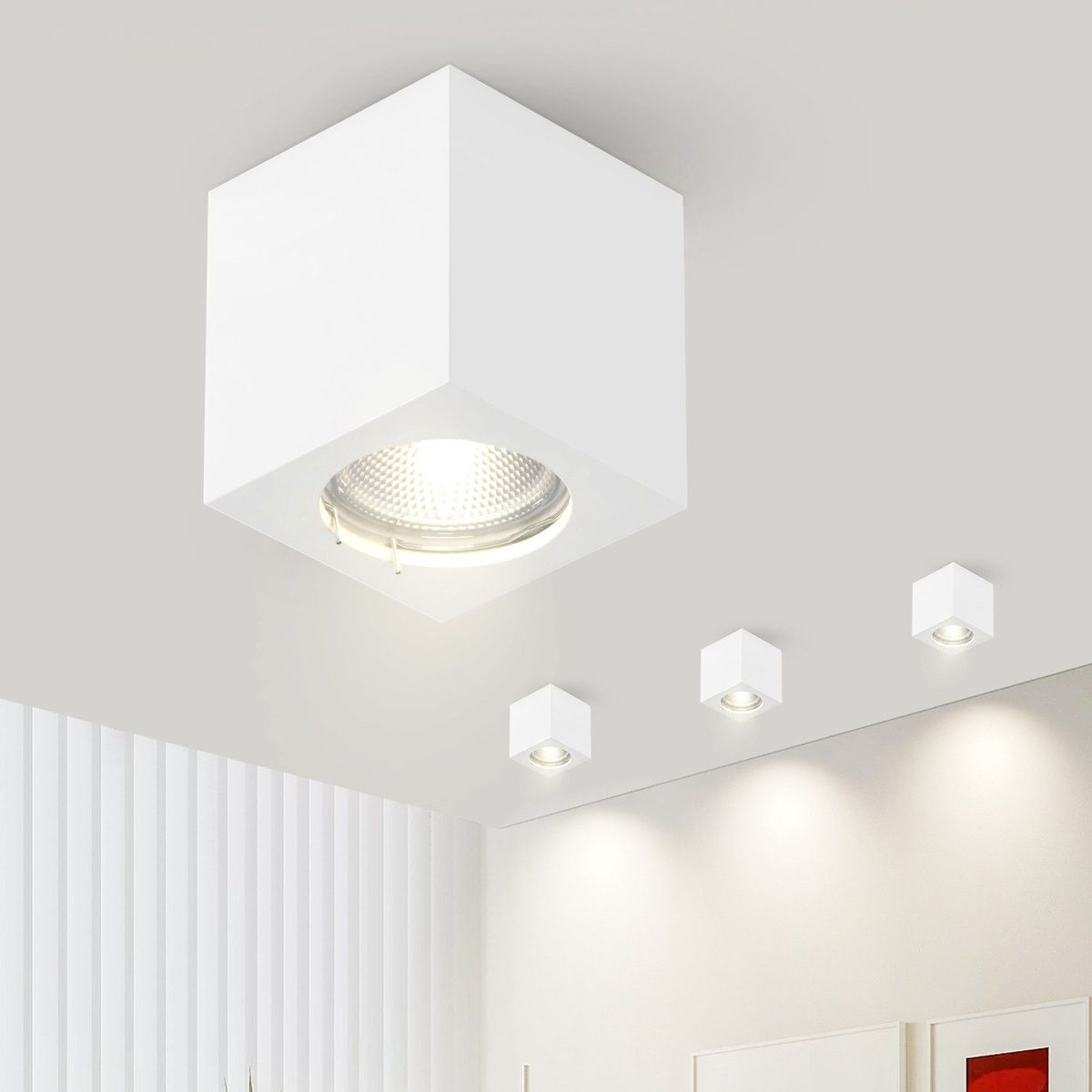Glitzerlife Aufbauspot Weiß Aufbaustrahler GU10 - Aufbauleuchte Eckig Deckenspots Deckenleuchte Aufputz Aus Gips Modern Klein Deckenlampe Max.40W Für Wohnzimmer_voghion.com