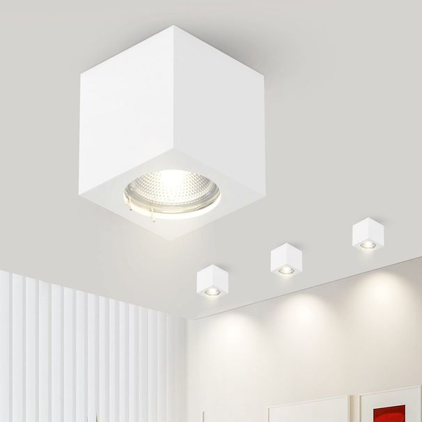 Glitzerlife Aufbauspot Weiß Aufbaustrahler GU10 - Aufbauleuchte Eckig Deckenspots Deckenleuchte Aufputz Aus Gips Modern Klein Deckenlampe Max.40W Für Wohnzimmer_voghion.com