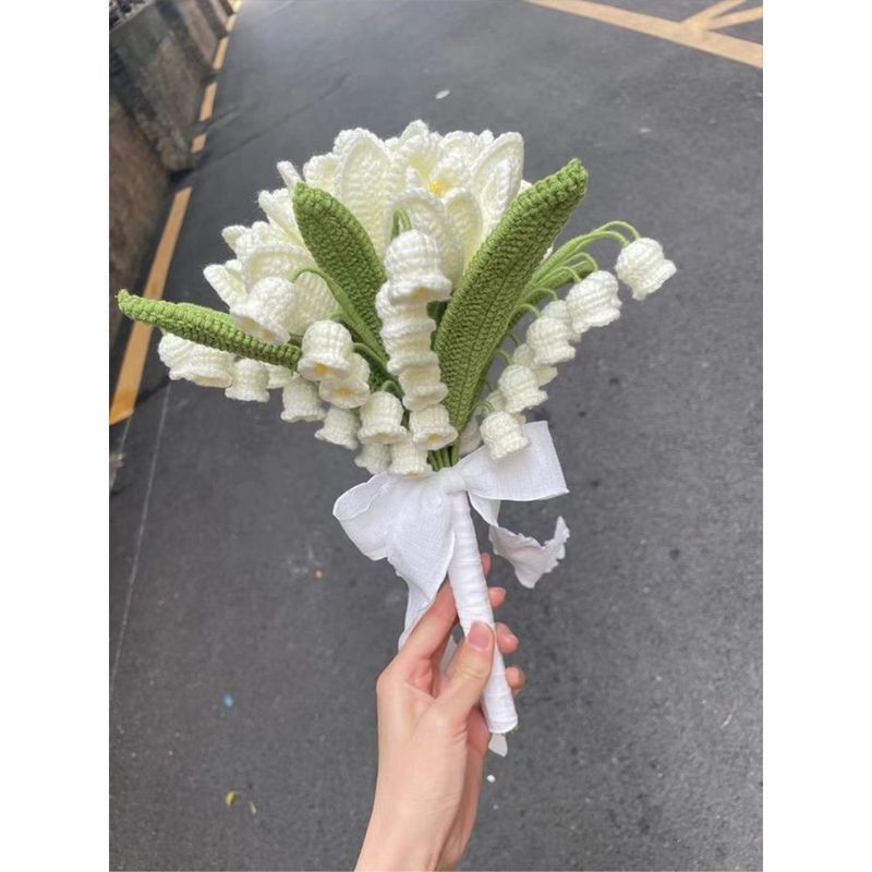Handheld Flower Knitting DIY Kit Best Friend Wedding Gift, Handmade Yarn Crochet Bouquet For Bride Gift_voghion.com