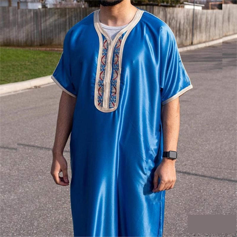 Men's Clothing Muslim Dress Casual Robe Islamic Clothing Short Sleeve Juba Thobe Men's Medium_voghion.com