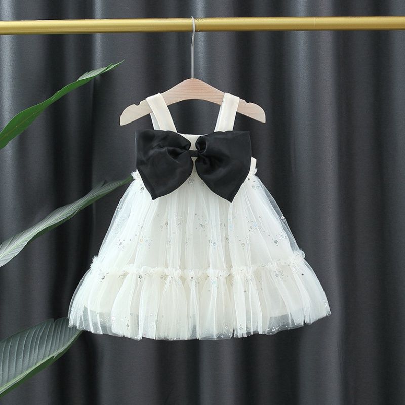 Korean Style Baby Girls' Suspender Dress White Bow Evening Tutu Dress for Wedding Clothes Children's One Years Birthday Dress_voghion.com