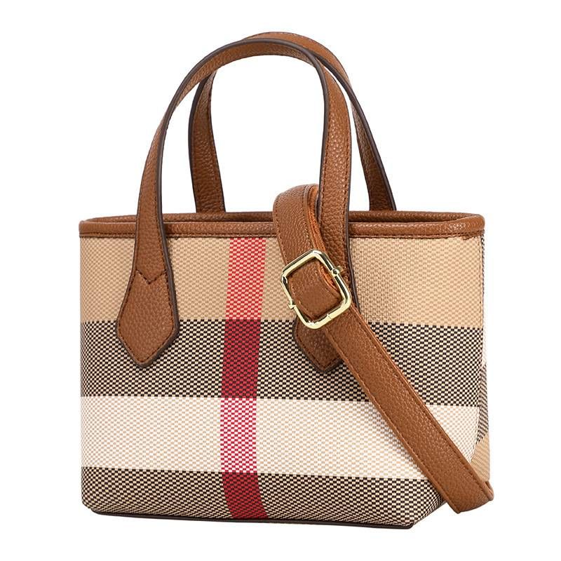 New handbag mini basket bucket bag Europe and the United States fashion plaid printed shoulder bag light luxury crossbody_voghion.com