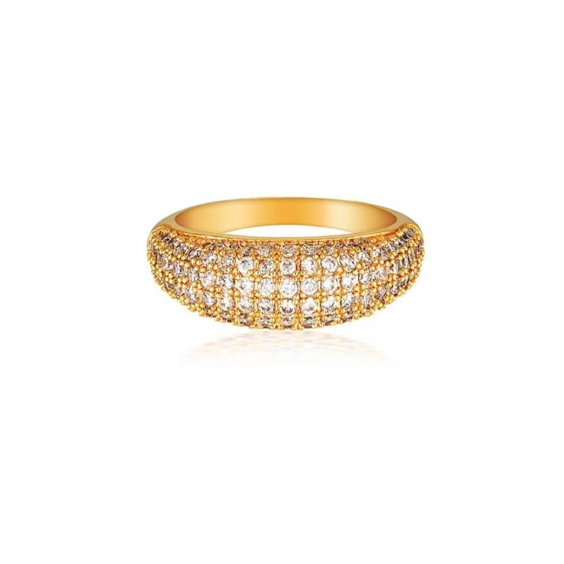 Full diamond texture stainless steel gold plated fashion ring female_voghion.com