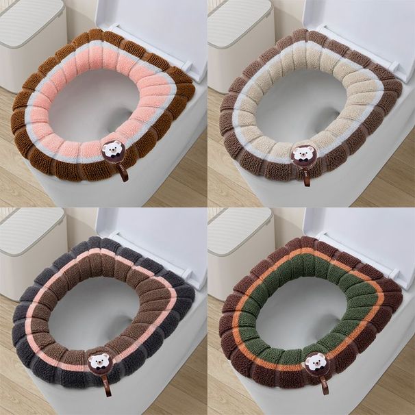 Fleece Toilet Seat Cushion All Seasons Cartoon Pattern Color Block V-Shaped U-Shaped Universal Antibacterial Clean_voghion.com