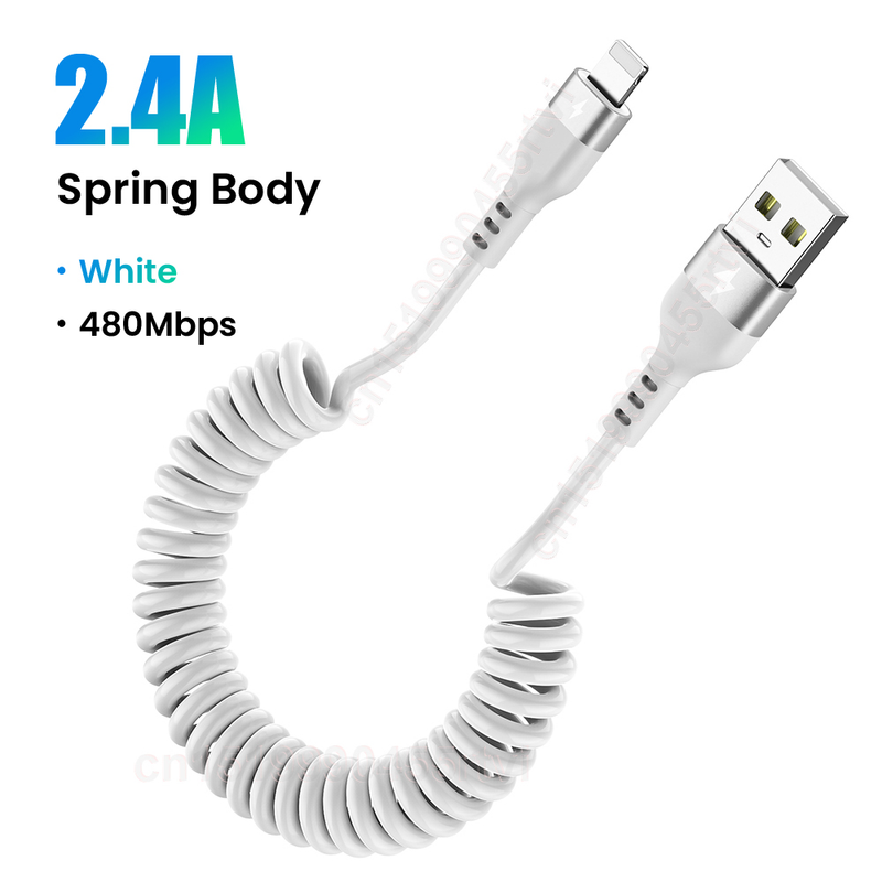USB Spring Cable for iPhone 14 13 12 11 Pro Max XS XR X Retractable Mobile Phones Fasting Charging Cable Data_voghion.com