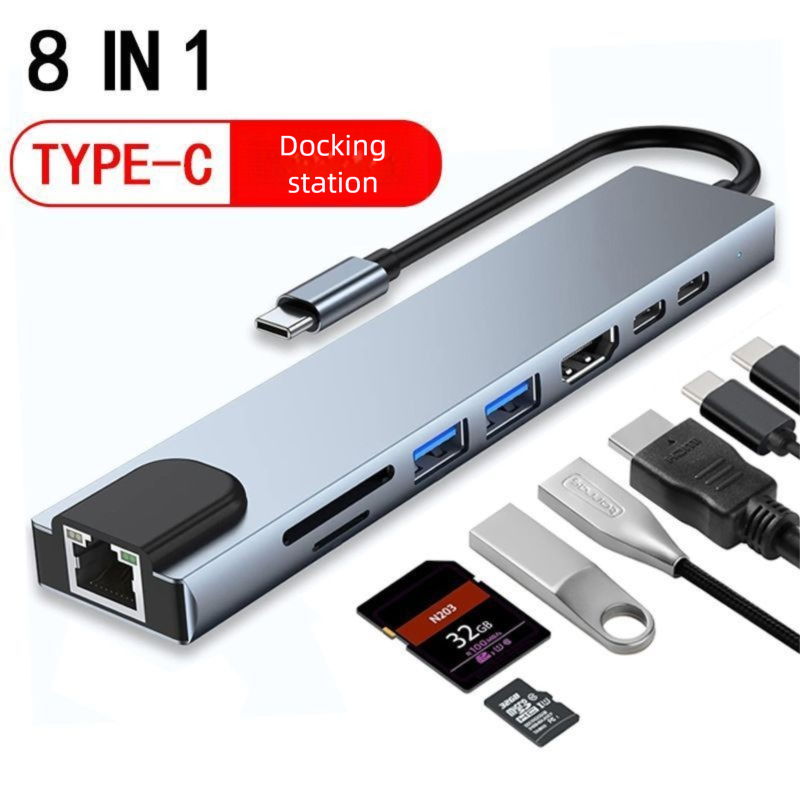 8-in-1 Expander naar HDMI-netwerkkaartconverter Type-C multifunctioneel USB-hubdockingstation_voghion.com