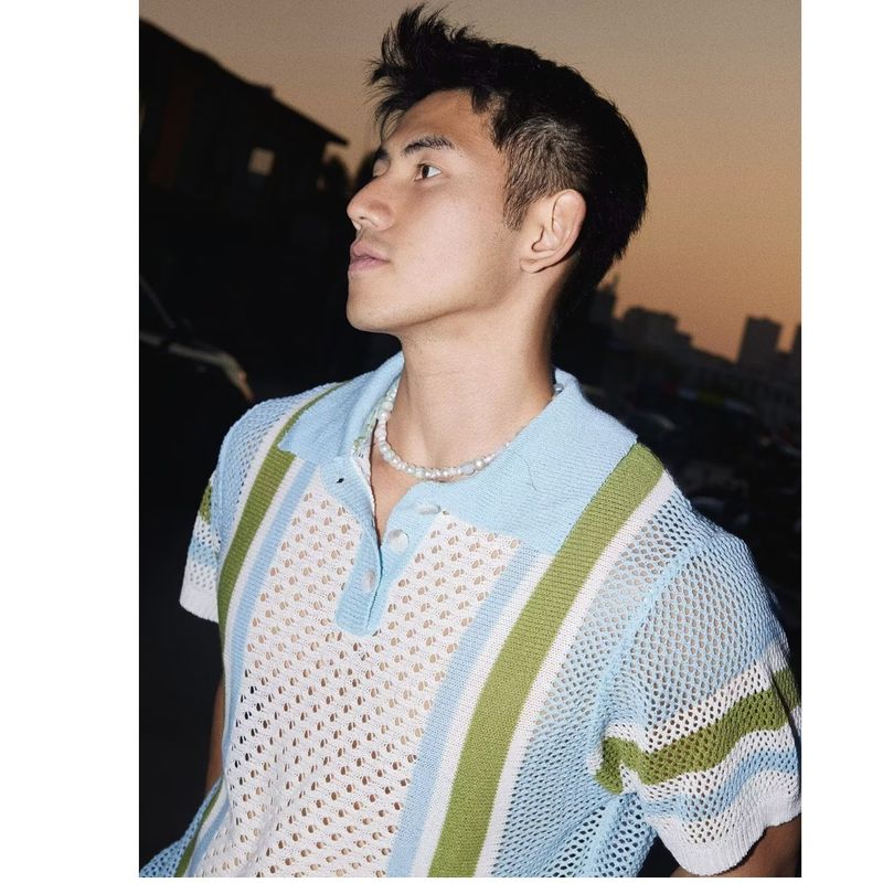 Men's Clothing Summer Striped Hollow Polo Shirt Casual Sweater Breathable Personality Fashion Short Sleeve_voghion.com