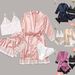 Women's Silk-Like Sleepwear Set – 4-Piece Loungewear Robe & Camisole (S-XXL) – Elegant Home & Outdoor Wear_voghion.com