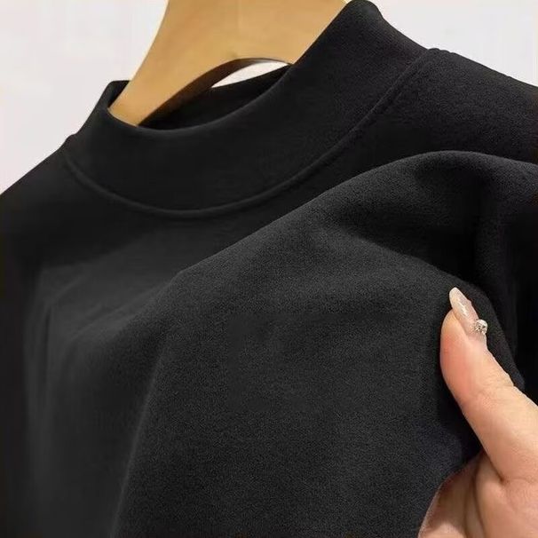 Herrenbekleidung Herren Thermounterwäsche Langarm-T-Shirt Winter Fleecegefüttert Dehnbar Bequeme Basisschicht Stehkragen Freizeitkleidung_voghion.com