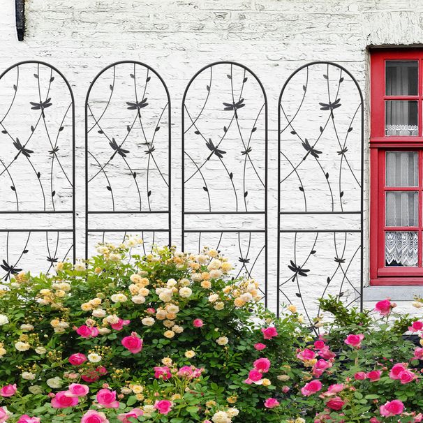 4 Pack Metal Garden Trellis 71" X 19.7" Rustproof Trellis For Climbing Plants Outdoor Flower Support Dragonfly Deco Black_voghion.com