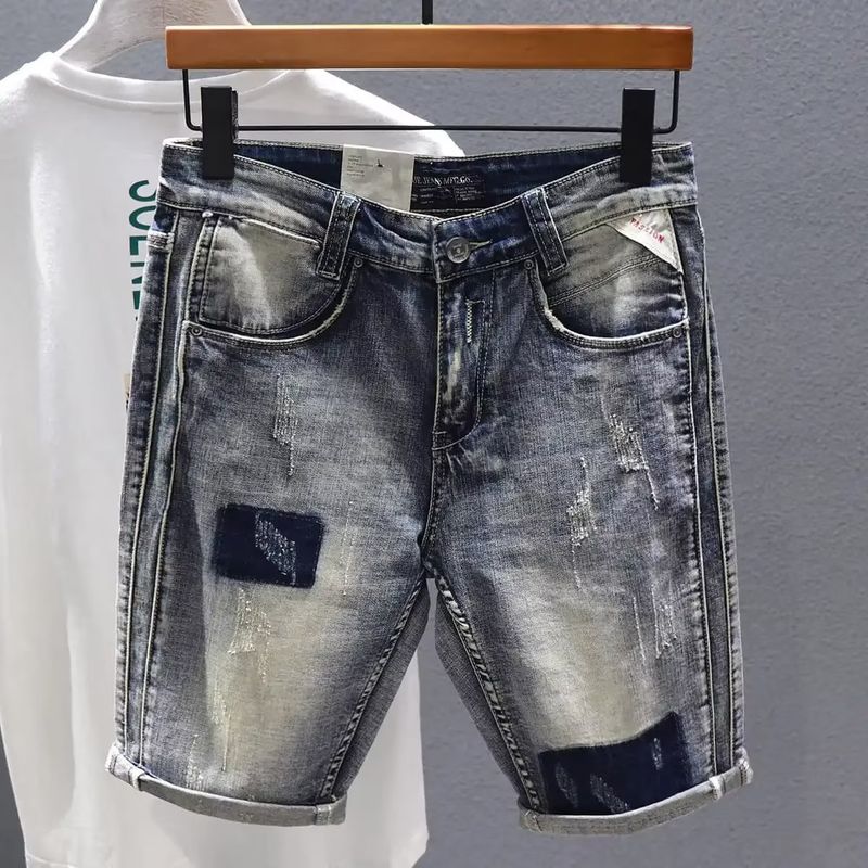 Men's Clothing slightly elastic denim shorts slim washed thin men's ripped five-point pants retro soft and comfortable style_voghion.com