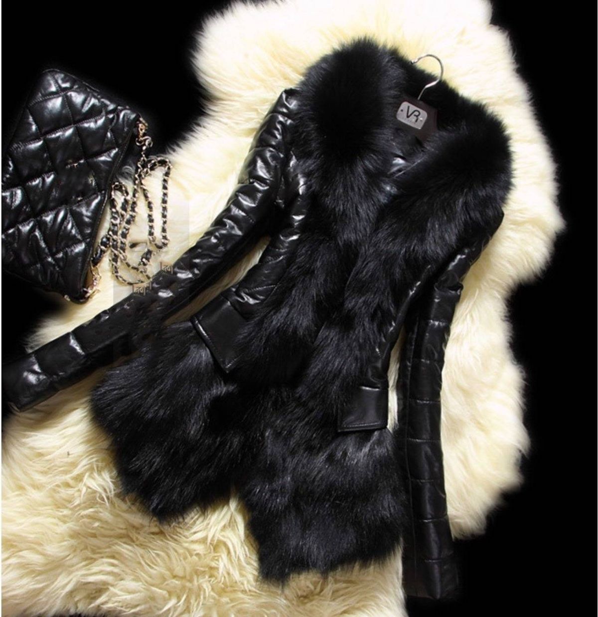 Moteriški rūbai žieminiai nauji ploni lapės kailio apykaklės kailio pu odiniai ploni striukė_voghion.com