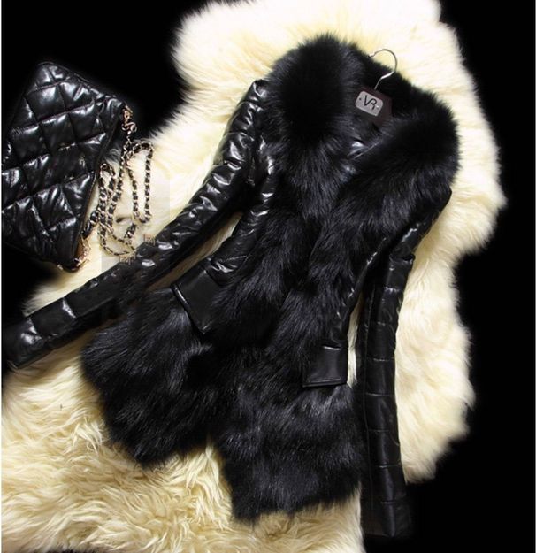 Moteriški rūbai žieminiai nauji ploni lapės kailio apykaklės kailio pu odiniai ploni striukė_voghion.com