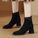 Cameido 2024 New High-heeled Boots, British-style Chunky-heeled Ankle Boots for Autumn and Winter, Fleece-lined Slim Boots for Autumn and Winter_voghion.com