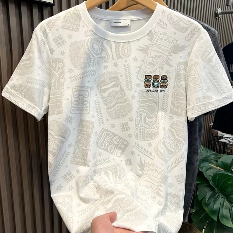 Herrenbekleidung Kurzärmliges T-Shirt für Herren, rundum bedruckt, schmal geschnittenes, besticktes Baumwoll-T-Shirt für Jugendliche, hochwertige, vielseitige Sommeroberteile_voghion.com