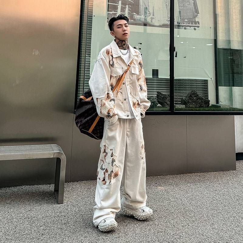 Îmbrăcăminte bărbătească, cool și de înaltă calitate, jachetă și pantaloni cu imprimeu de flacără_voghion.com