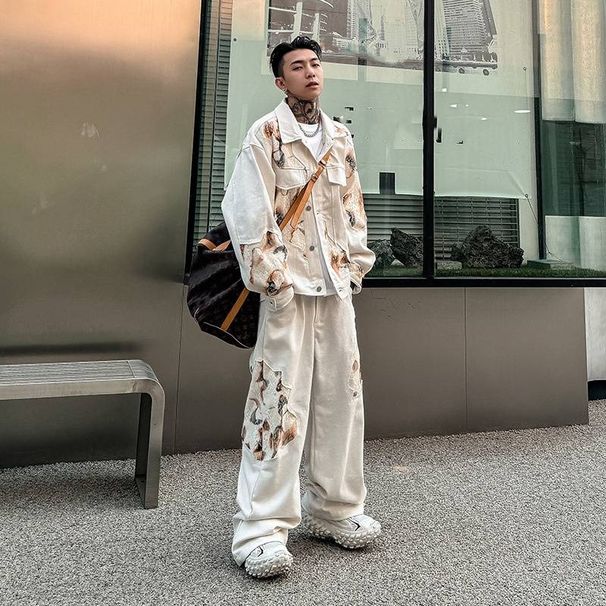 Îmbrăcăminte bărbătească, cool și de înaltă calitate, jachetă și pantaloni cu imprimeu de flacără_voghion.com