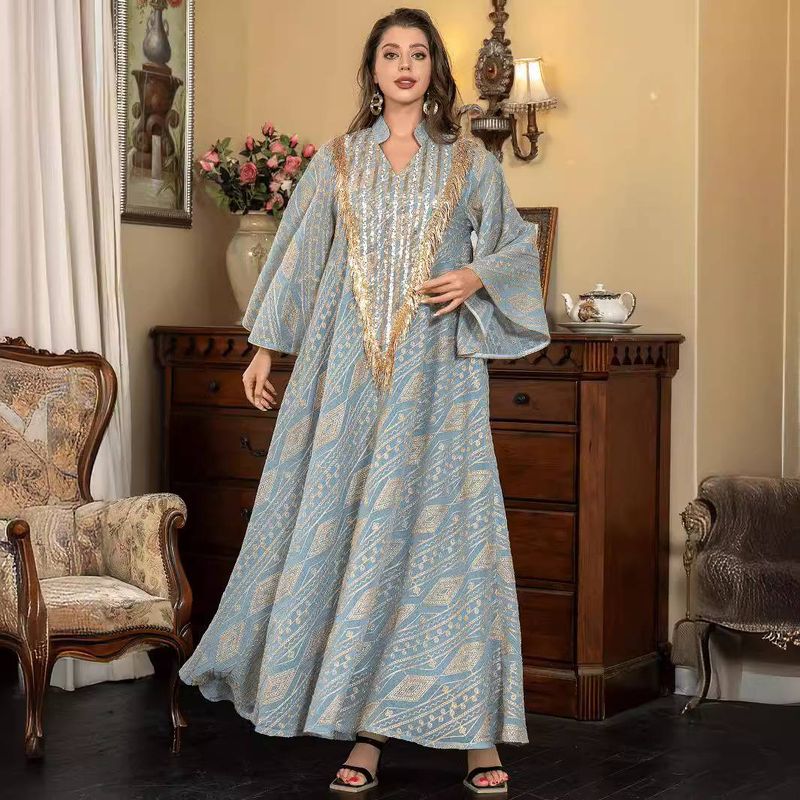 Women's Elegant Temperament Robe Mesh Embroidery Sequin Long Dress_voghion.com