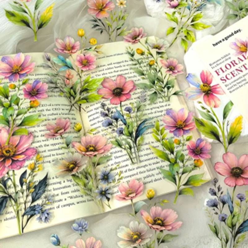 20 stuks/pak Groot formaat Aquarel Bloemenpatroon PET Decoratie Handleiding Materiaal Stickers_voghion.com