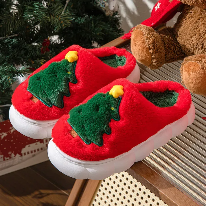 2025 Christmas Slipper Xmas Tree Home Unisex Autumn And Winter Slippers Cute AND Funny F750_voghion.com