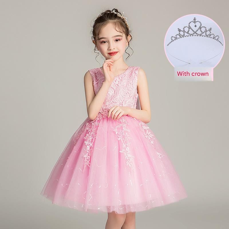 Miso Bear Girls Dress Puffy Tulle Skirt Summer Flower Girl Wedding Dress Princess Dress Children Host Piano Performance Costume Dress_voghion.com